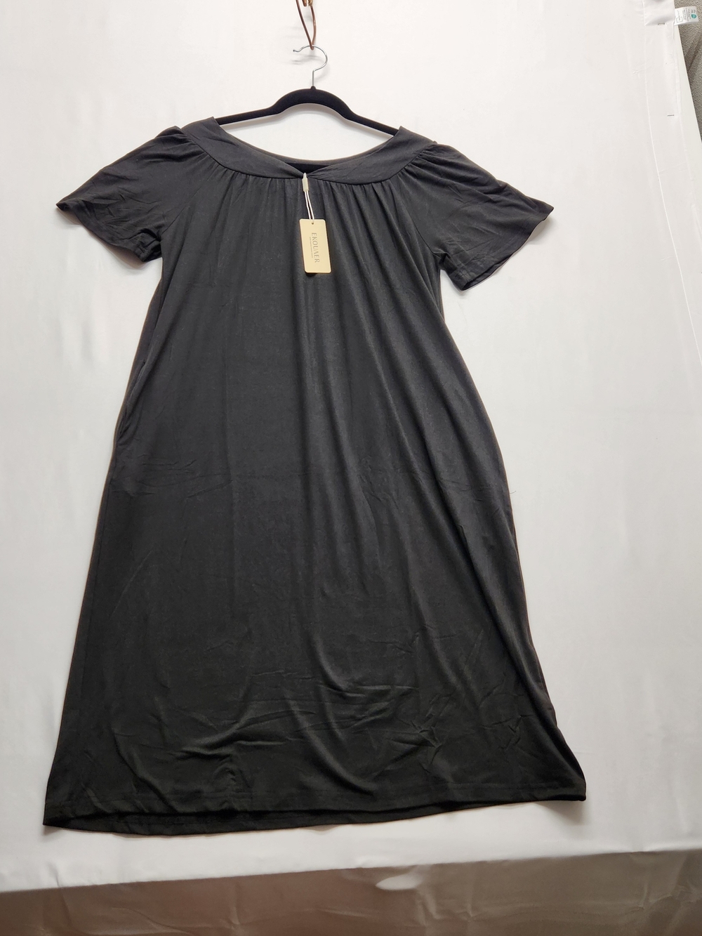 ⭐️NWT Ekouaer Black Short Sleeve Nightgown Pockets Sleepwear Dress Small Moomoo - Picture 1 of 11